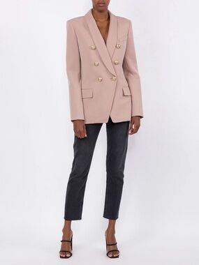 Balmain Wool Beige Grain the Poudre  Double-Breasted Blazer with Gold Buttons 38